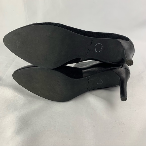 Cole Haan sz 7.5B Black Leather Suede Heeled Ankle Booties Rear Zip Pointed Toe - Picture 11 of 11